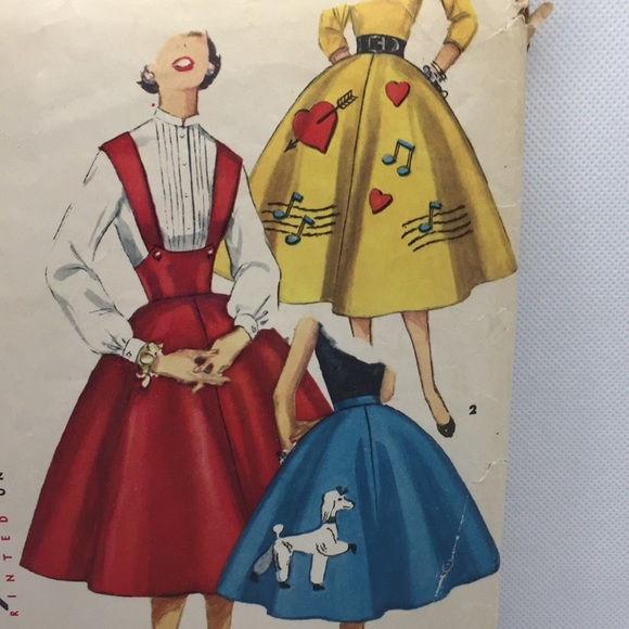 1950’s Simplicity 1664 Ladies Vintage Poodle Skirt Pattern 24 inch Waist - Picture 3 of 14